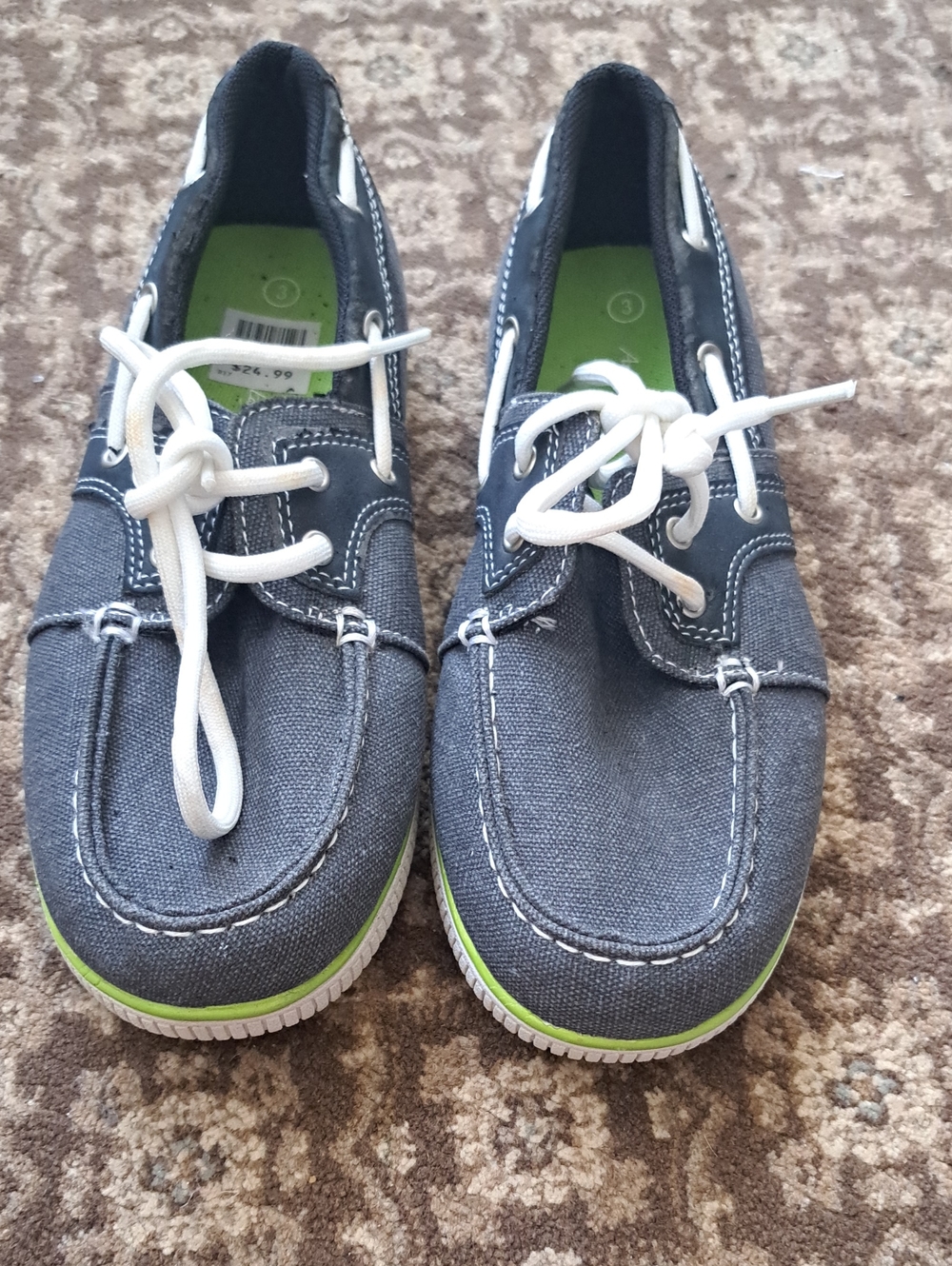 Sperry Navy Canvas Kids Boat Shoes with White Laces and Lime Accent
